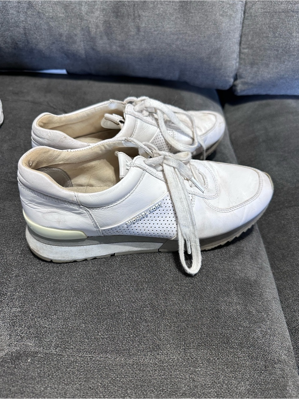 Michael Kors White Leather Sneakers – Women's 10M, Good Cond., HOT DEAL